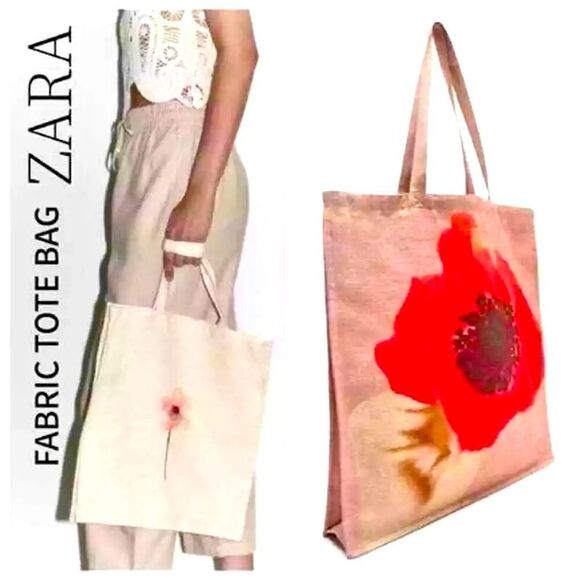NEW Zara Fabric Shopper Pink Flower Print Bag - Picture 1 of 8